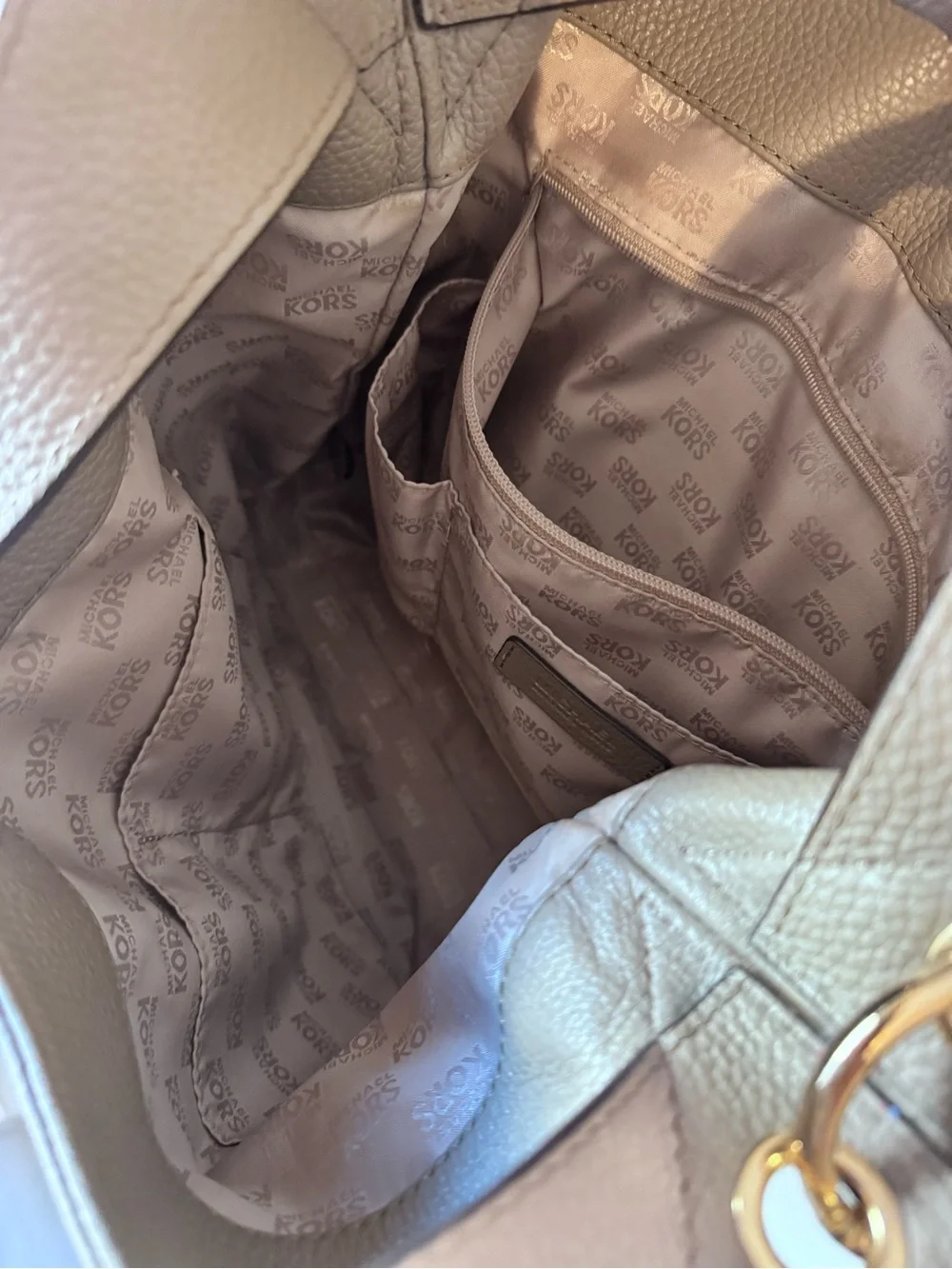 Michael Kors Jamesport Taupe Pebbled Leather Hobo with Gold Hardware large tote